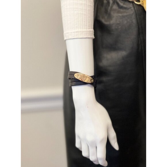 EUC Tory Burch Leather Rhinestone OUI Double Wrap Bracelet - Picture 2 of 6